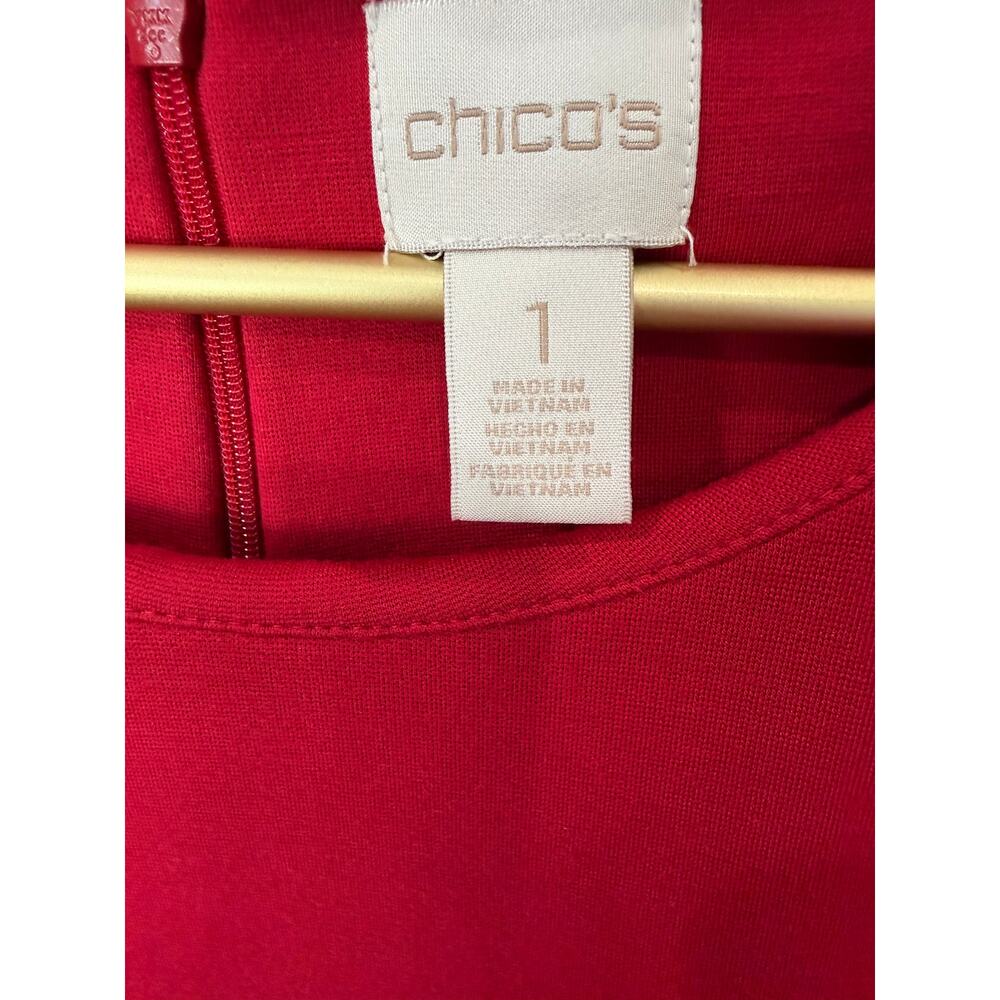 ✨ CHICO’S Red Ponte Bell Sleeve Sheath Dress 1 M Stretch LRD ❤️ - Picture 3 of 9